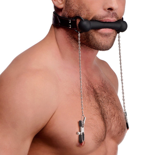 Silicone Bit Gag with Nipple Clamps