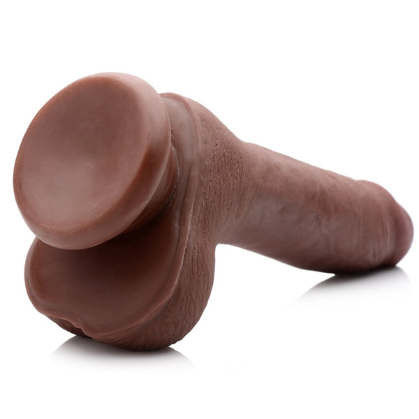 7" Ultra Real Dual Layer Suction Cup Dildo with Balls - Dark Skin Tone