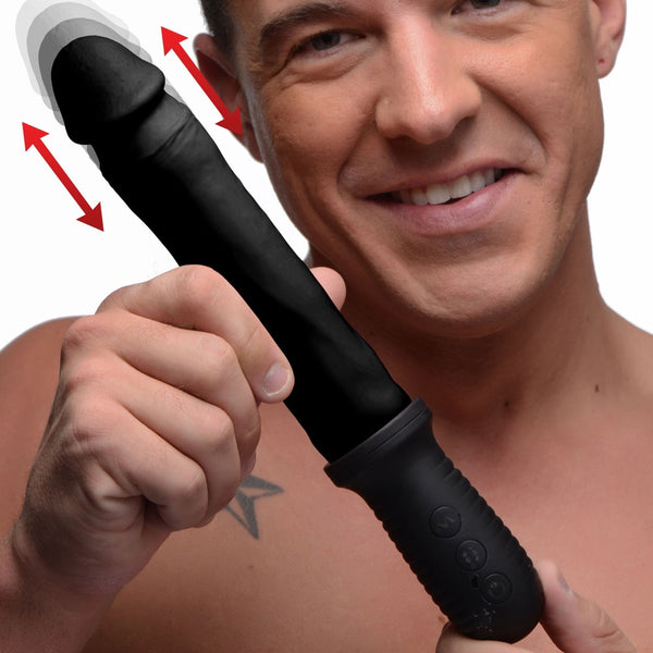 8X Auto Pounder Vibrating and Thrusting Dildo with Handle - Black