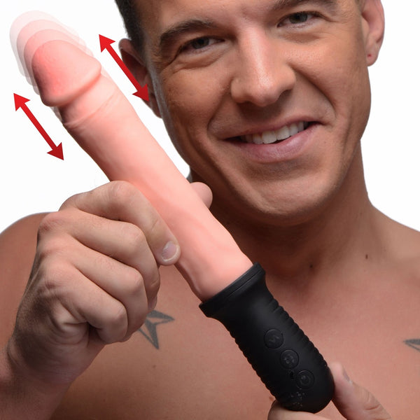 8X Auto Pounder Vibrating and Thrusting Dildo with Handle - Flesh