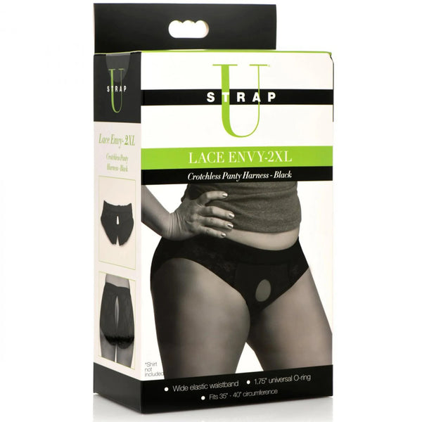 Plus Size Lace Envy Black Crotchless Panty Harness - Plus Size