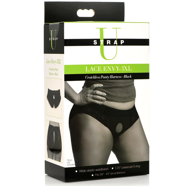 Plus Size Lace Envy Black Crotchless Panty Harness - Plus Size