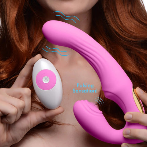 15X U-Pulse Silicone Pulsating and Vibrating Strapless Strap-on with Remote