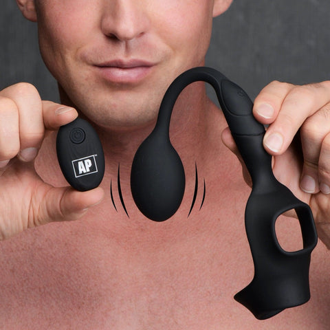 Alpha-Pro 10X P-Bomb Remote Control Silicone Cock and Ball Ring with Vibrating Anal Plug - Extreme Toyz Singapore - https://extremetoyz.com.sg - Sex Toys and Lingerie Online Store - Bondage Gear / Vibrators / Electrosex Toys / Wireless Remote Control Vibes / Sexy Lingerie and Role Play / BDSM / Dungeon Furnitures / Dildos and Strap Ons  / Anal and Prostate Massagers / Anal Douche and Cleaning Aide / Delay Sprays and Gels / Lubricants and more...