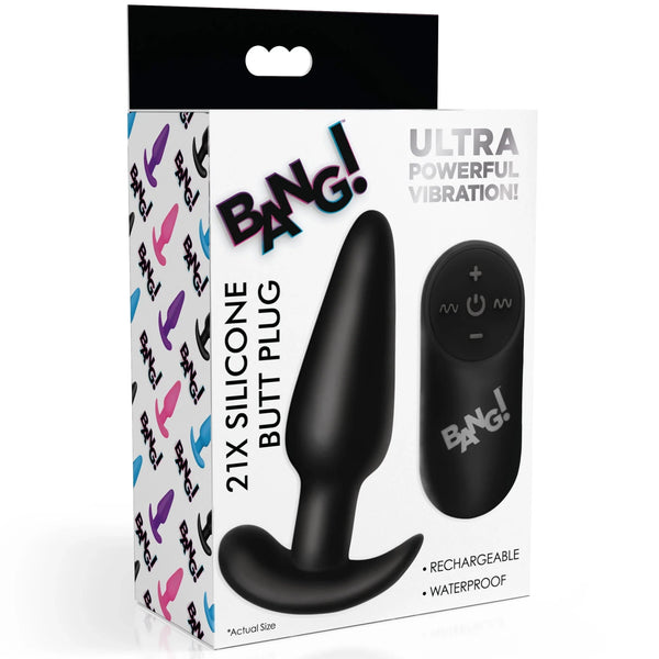 Remote Control 21X Vibrating Silicone Butt Plug - Black