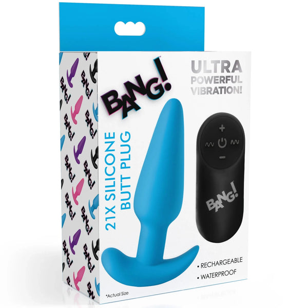 Remote Control 21X Vibrating Silicone Butt Plug - Blue