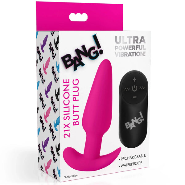 Remote Control 21X Vibrating Silicone Butt Plug - Pink