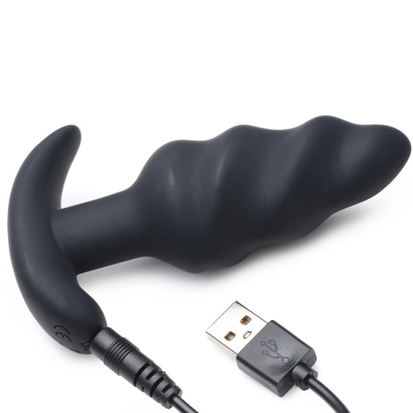 Remote Control 21X Vibrating Silicone Swirl Butt Plug - Black