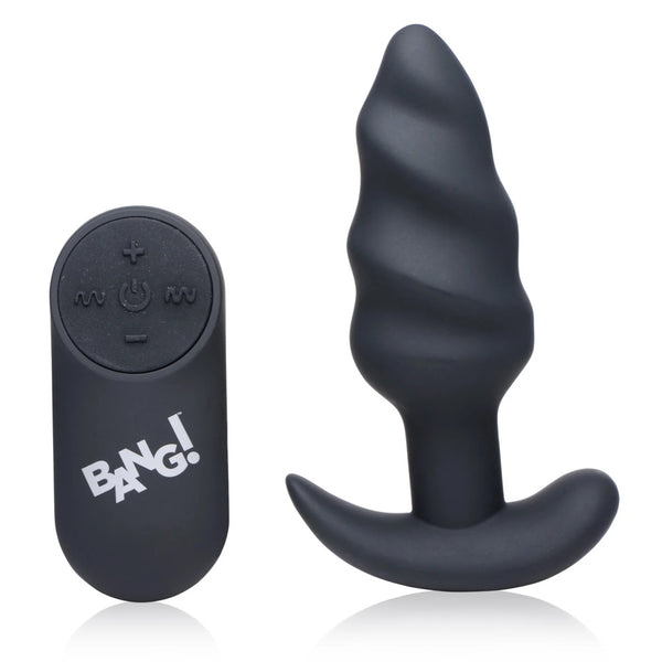 Remote Control 21X Vibrating Silicone Swirl Butt Plug - Black