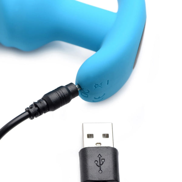 Remote Control 21X Vibrating Silicone Swirl Butt Plug - Blue