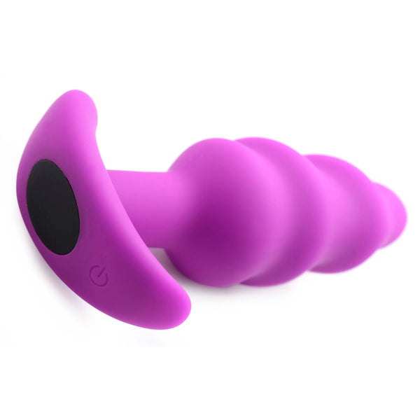 Remote Control 21X Vibrating Silicone Swirl Butt Plug - Purple