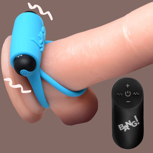 Remote Control 28X Vibrating Cock Ring and Bullet - Blue