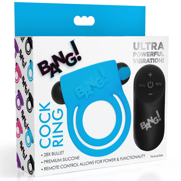 Remote Control 28X Vibrating Cock Ring and Bullet - Blue