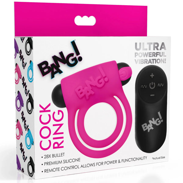 Remote Control 28X Vibrating Cock Ring and Bullet - Pink