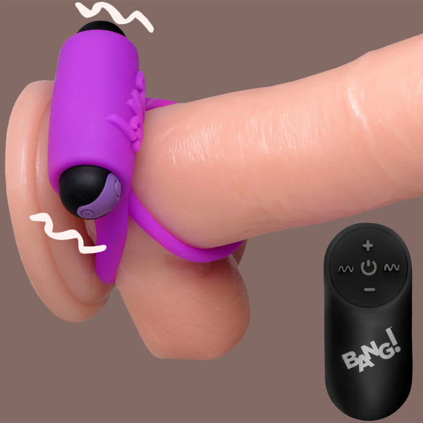 Remote Control 28X Vibrating Cock Ring and Bullet - Purple