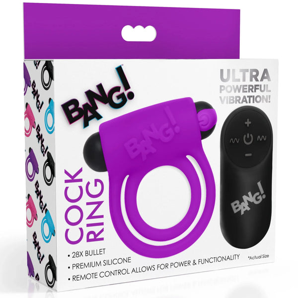 Remote Control 28X Vibrating Cock Ring and Bullet - Purple