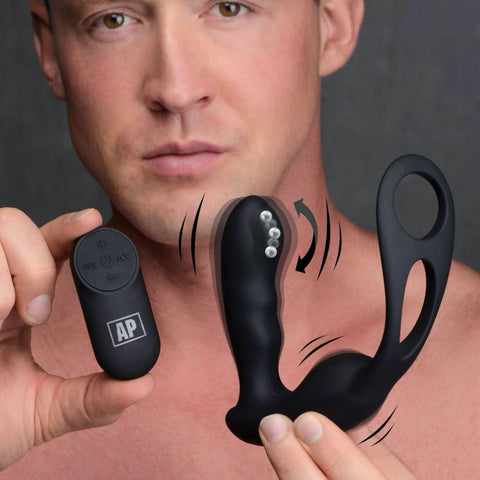 Alpha-Pro 7X P-Strap Remote Control Milking and Vibrating Prostate Stimulator with Cock and Ball Harness - Extreme Toyz Singapore - https://extremetoyz.com.sg - Sex Toys and Lingerie Online Store - Bondage Gear / Vibrators / Electrosex Toys / Wireless Remote Control Vibes / Sexy Lingerie and Role Play / BDSM / Dungeon Furnitures / Dildos and Strap Ons  / Anal and Prostate Massagers / Anal Douche and Cleaning Aide / Delay Sprays and Gels / Lubricants and more...