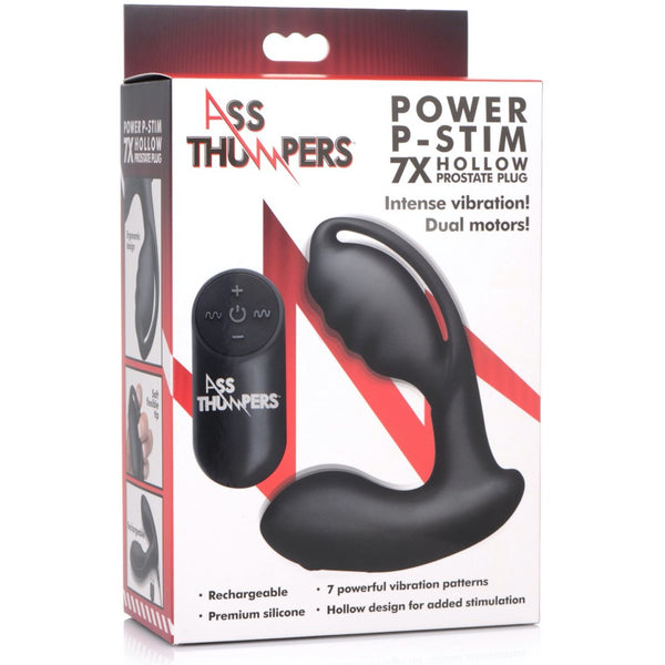 7X Power P-Stim Remote Control Hollow Silicone Prostate Plug