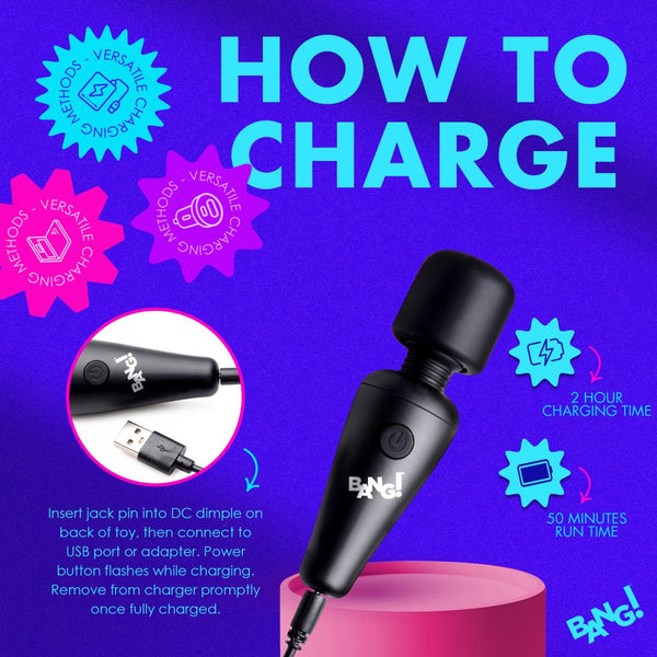 10X Ultra Powerful Rechargeable Silicone Mini Wand - Black