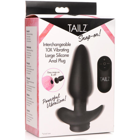 Snap-On! Interchangeable 10X Vibrating Silicone Anal Plug with Remote - Large