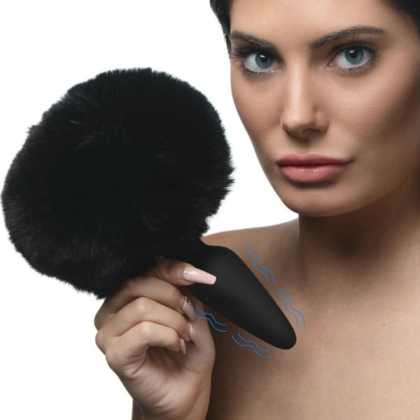 Large Vibrating Anal Plug with Interchangeable Bunny Tail - Black