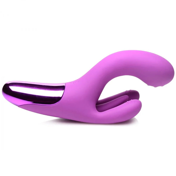 10X Triple Rabbit Waterproof Silicone Vibrator - Purple