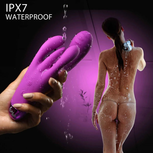 10X Triple Rabbit Waterproof Silicone Vibrator - Purple