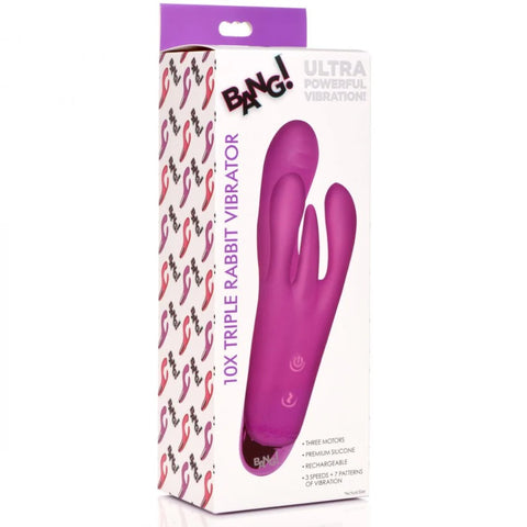 10X Triple Rabbit Waterproof Silicone Vibrator - Purple