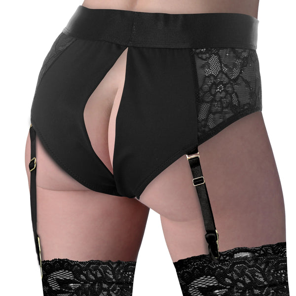 Laced Seductress Crotchless Panty Harness with Garter Straps
