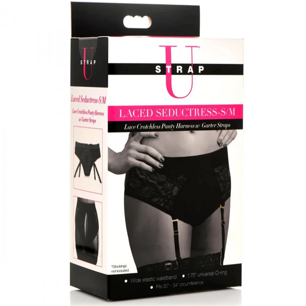 Laced Seductress Crotchless Panty Harness with Garter Straps