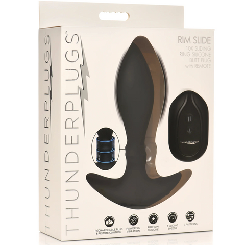 Rim Slide 10X Sliding Ring Rechargeable Silicone Butt Plug with Remote