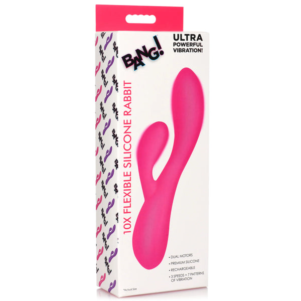 10X Flexible Silicone Rabbit Vibrator - Pink