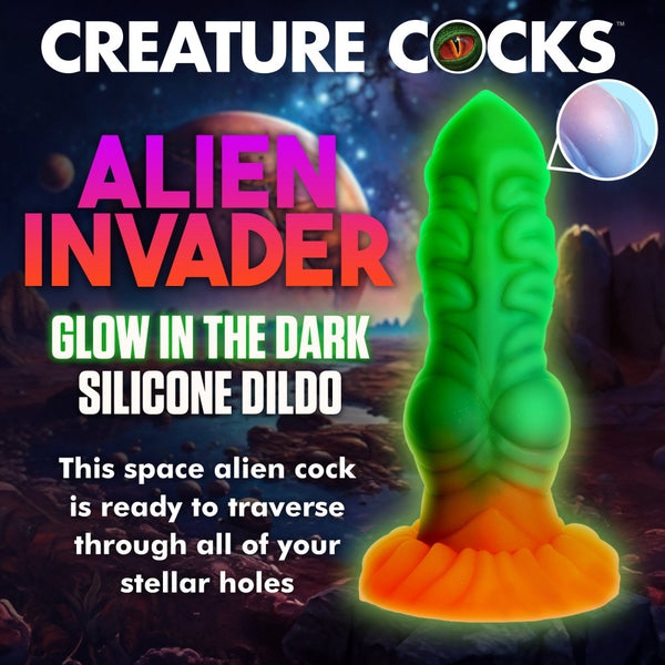 Creature Cocks Alien Invader Glow-In-The-Dark Silicone Dildo - Extreme Toyz Singapore - https://extremetoyz.com.sg - Sex Toys and Lingerie Online Store - Bondage Gear / Vibrators / Electrosex Toys / Wireless Remote Control Vibes / Sexy Lingerie and Role Play / BDSM / Dungeon Furnitures / Dildos and Strap Ons  / Anal and Prostate Massagers / Anal Douche and Cleaning Aide / Delay Sprays and Gels / Lubricants and more...