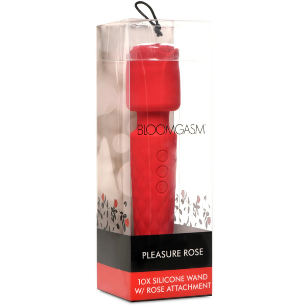 Pleasure Rose 10X Rechargeable Silicone Wand with Rose Attachment