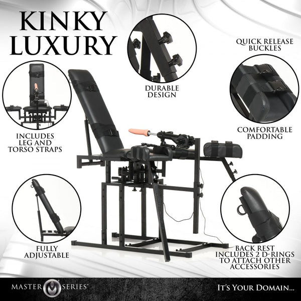 Master Series Obedience Chair with Sex Machine - Extreme Toyz Singapore - https://extremetoyz.com.sg - Sex Toys and Lingerie Online Store - Bondage Gear / Vibrators / Electrosex Toys / Wireless Remote Control Vibes / Sexy Lingerie and Role Play / BDSM / Dungeon Furnitures / Dildos and Strap Ons  / Anal and Prostate Massagers / Anal Douche and Cleaning Aide / Delay Sprays and Gels / Lubricants and more...