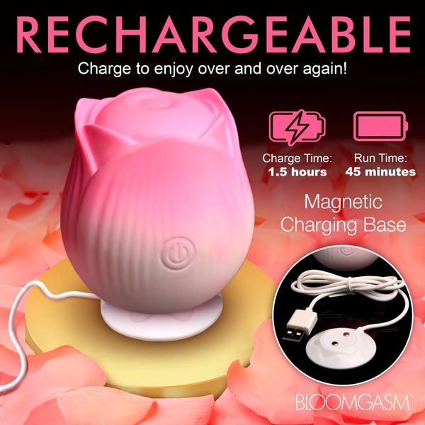 Pulsing Petals Rechargeable Throbbing Rose Clit Stimulator - Pink