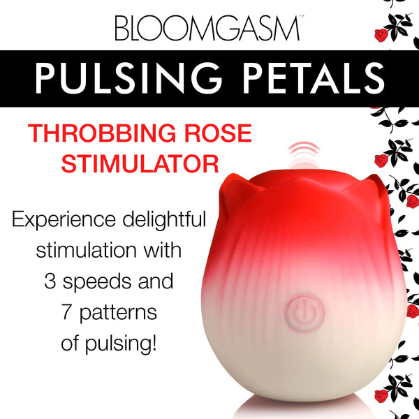 Pulsing Petals Rechargeable Throbbing Rose Clit Stimulator - Red