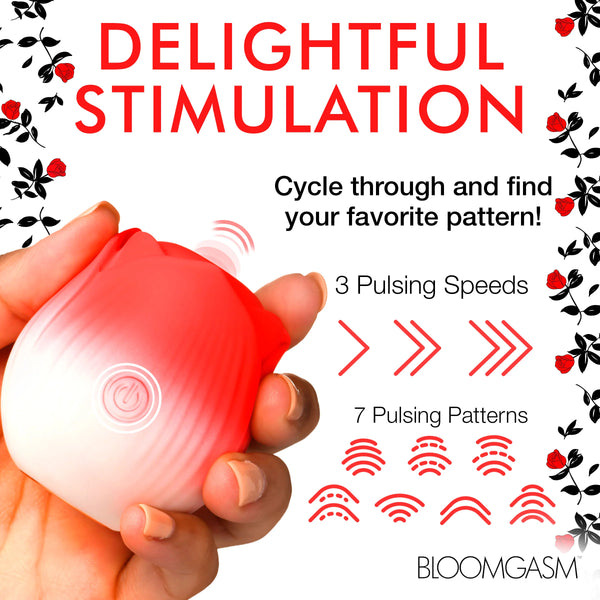 Pulsing Petals Rechargeable Throbbing Rose Clit Stimulator - Red