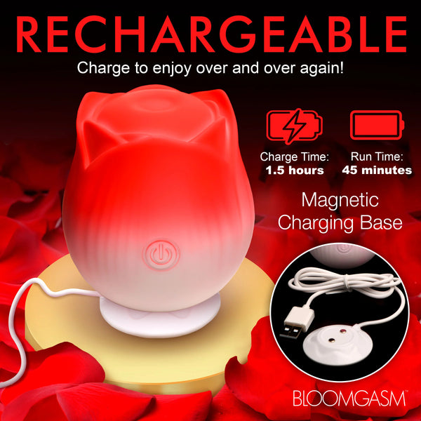 Pulsing Petals Rechargeable Throbbing Rose Clit Stimulator - Red