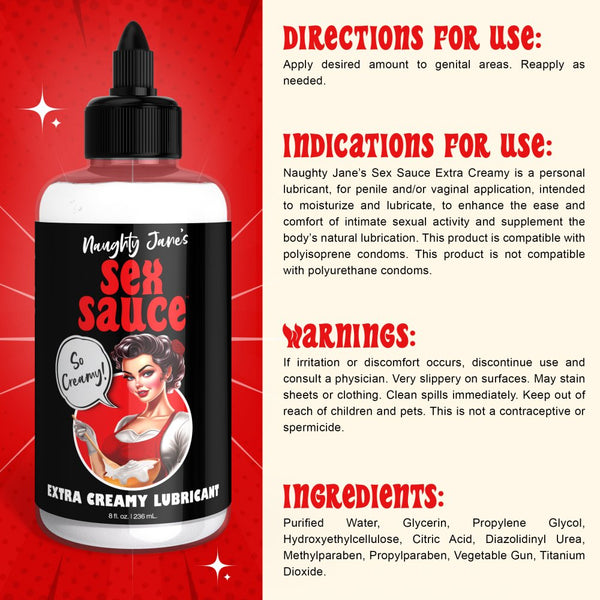 Naughty Jane's Sex Sauce Water-Based Extra Creamy Lubricant - 8 oz. (236ml) - Extreme Toyz Singapore - https://extremetoyz.com.sg - Sex Toys and Lingerie Online Store - Bondage Gear / Vibrators / Electrosex Toys / Wireless Remote Control Vibes / Sexy Lingerie and Role Play / BDSM / Dungeon Furnitures / Dildos and Strap Ons &nbsp;/ Anal and Prostate Massagers / Anal Douche and Cleaning Aide / Delay Sprays and Gels / Lubricants and more...