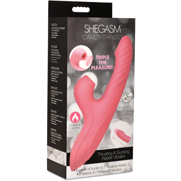 Candy-Thrust Rechargeable Silicone Thrusting and Sucking Rabbit Vibrator