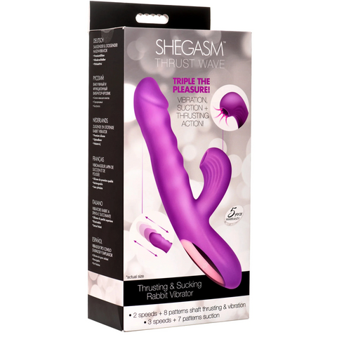 Thrust Wave Rechargeable Thrusting & Sucking Silicone Rabbit Vibrator