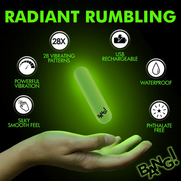 Bang! Glow-in-the-Dark Remote Control Rechargeable Silicone Bullet - Extreme Toyz Singapore - https://extremetoyz.com.sg - Sex Toys and Lingerie Online Store - Bondage Gear / Vibrators / Electrosex Toys / Wireless Remote Control Vibes / Sexy Lingerie and Role Play / BDSM / Dungeon Furnitures / Dildos and Strap Ons &nbsp;/ Anal and Prostate Massagers / Anal Douche and Cleaning Aide / Delay Sprays and Gels / Lubricants and more...