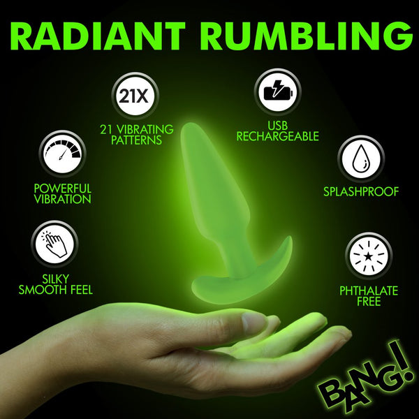 Bang! Glow-in-the-Dark Remote Control Rechargeable Silicone Butt Plug - Extreme Toyz Singapore - https://extremetoyz.com.sg - Sex Toys and Lingerie Online Store - Bondage Gear / Vibrators / Electrosex Toys / Wireless Remote Control Vibes / Sexy Lingerie and Role Play / BDSM / Dungeon Furnitures / Dildos and Strap Ons &nbsp;/ Anal and Prostate Massagers / Anal Douche and Cleaning Aide / Delay Sprays and Gels / Lubricants and more...