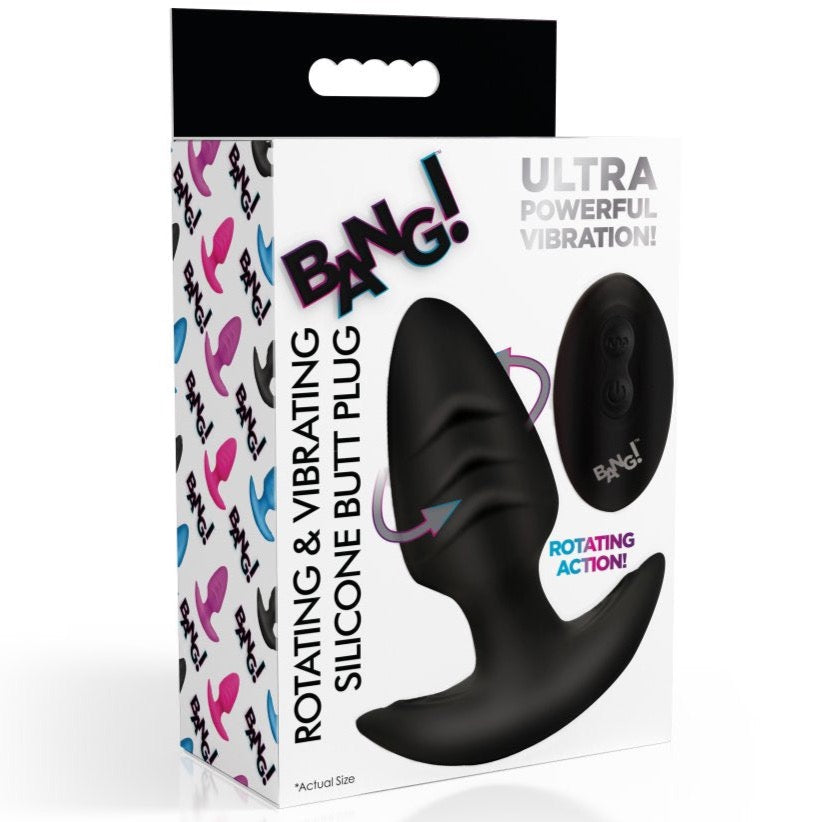 Bang! Rotating and Vibrating Silicone Butt Plug - Black - Extreme Toyz Singapore - https://extremetoyz.com.sg - Sex Toys and Lingerie Online Store - Bondage Gear / Vibrators / Electrosex Toys / Wireless Remote Control Vibes / Sexy Lingerie and Role Play / BDSM / Dungeon Furnitures / Dildos and Strap Ons &nbsp;/ Anal and Prostate Massagers / Anal Douche and Cleaning Aide / Delay Sprays and Gels / Lubricants and more...