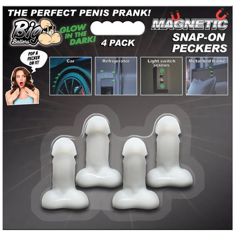 Glow-In-The-Dark Magnetic Snap-on Peckers - 4 Pack