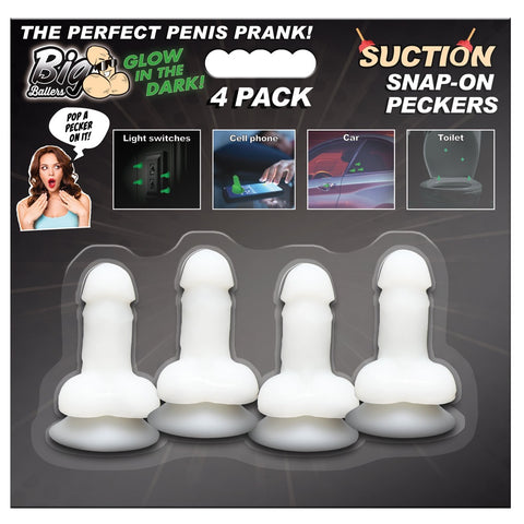 Glow-In-The-Dark Suction Snap-on Peckers - 4 Pack