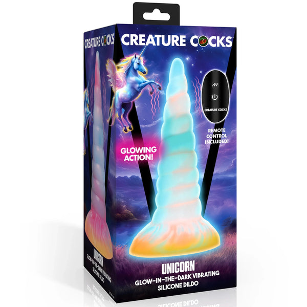 Unicorn Glow-in-the-Dark Vibrating Silicone Dildo with Remote