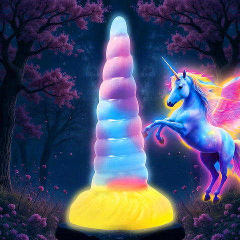 Unicorn Glow-in-the-Dark Vibrating Silicone Dildo with Remote