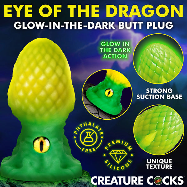 Eye of the Dragon Glow-In-The-Dark Silicone Butt Plug - Green